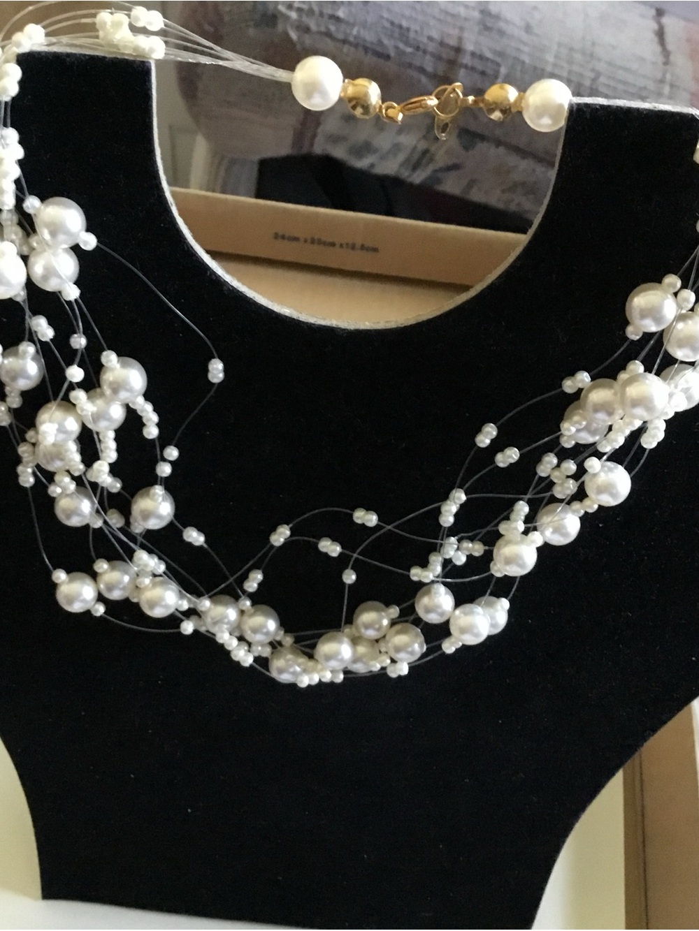 Delicate White Faux Pearl Multi-Strand Necklace with Gold Clasp